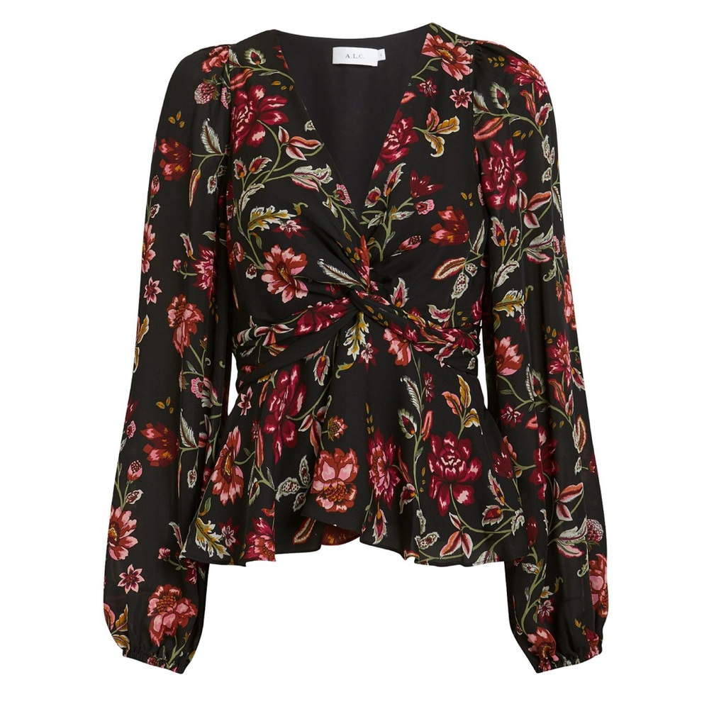 A.L.C. | Logan Floral Silk Blouse Black/Terracotta - Picture 7 of 7